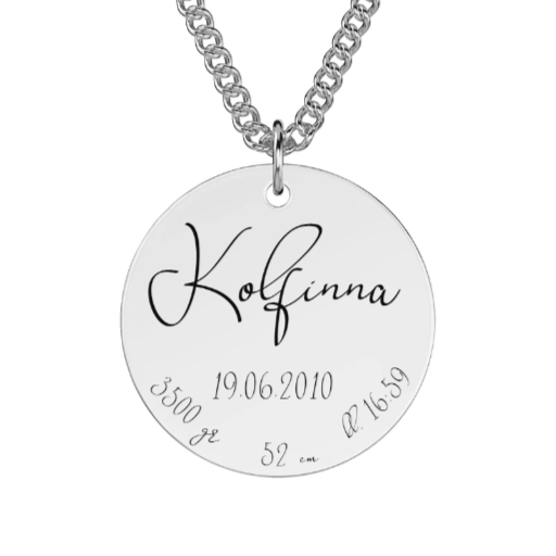 Hálsmen með fæðingarupplýsingum