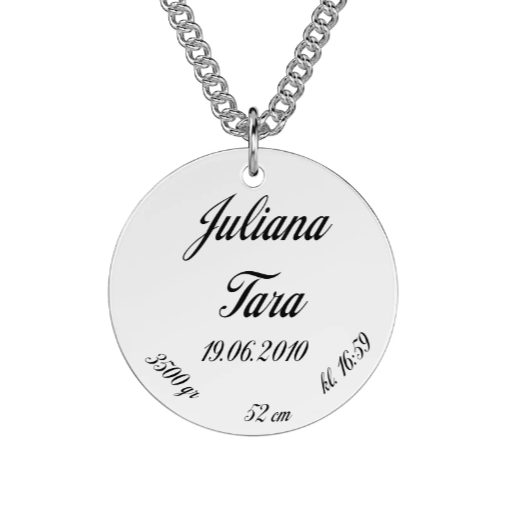 Hálsmen með fæðingarupplýsingum